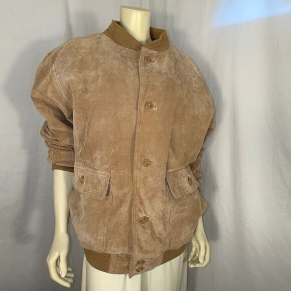 Vintage 1990s NorthCrest Genuine Leather Suede Bomber Jacket (Men’s XL, Tan Sand - Picture 10 of 12